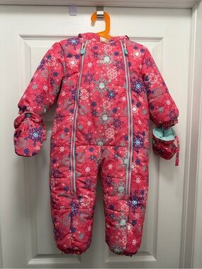 Gusti Toddler Kids Pink Snowflake One-Piece Snowsuit with Mittens